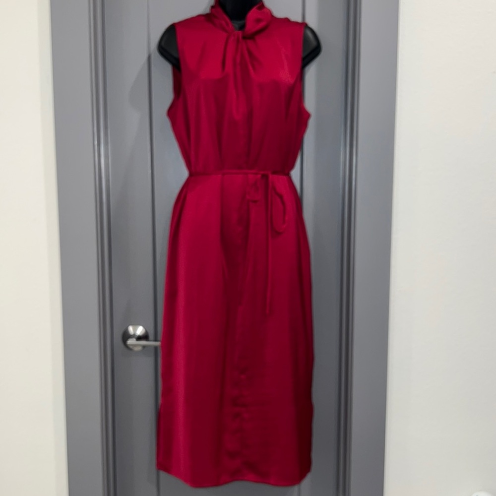 Banana Republic sleeveless mid-calf deep red dress with cowl neck
